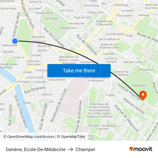 Genève, Ecole-De-Médecine to Champel map