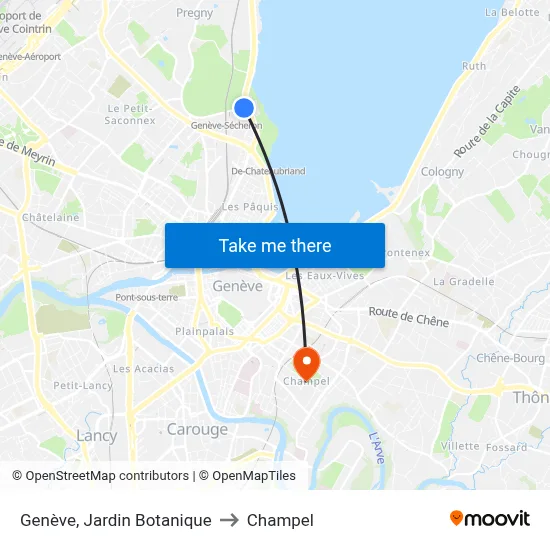 Genève, Jardin Botanique to Champel map