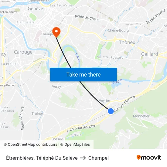 Étrembières, Téléphé Du Salève to Champel map