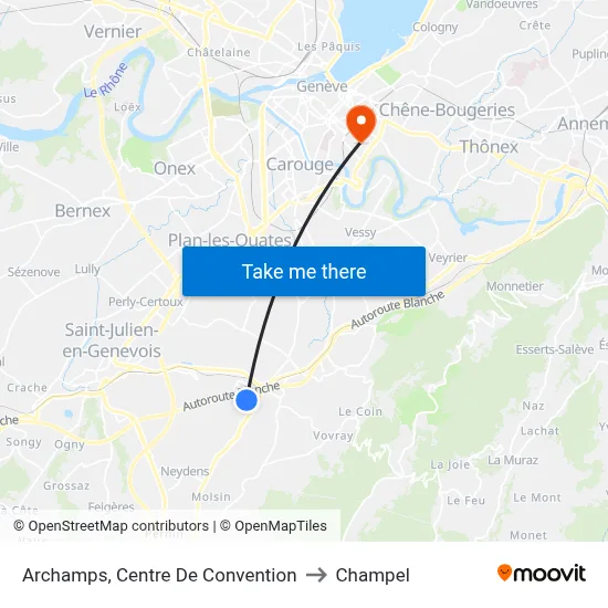 Archamps, Centre De Convention to Champel map