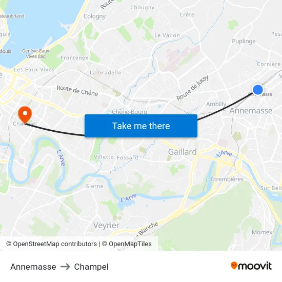 Annemasse to Champel map
