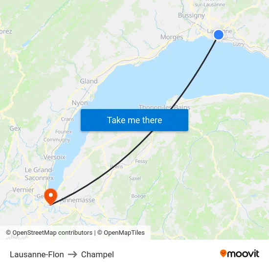 Lausanne-Flon to Champel map