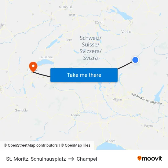 St. Moritz, Schulhausplatz to Champel map