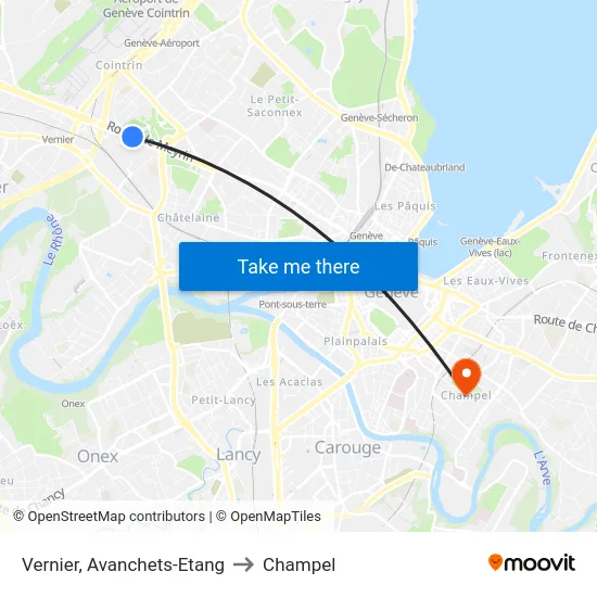 Vernier, Avanchets-Etang to Champel map