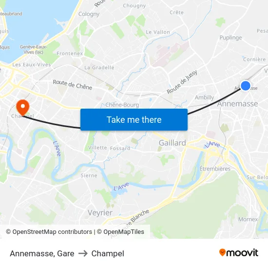 Annemasse, Gare to Champel map