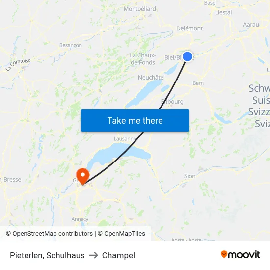 Pieterlen, Schulhaus to Champel map