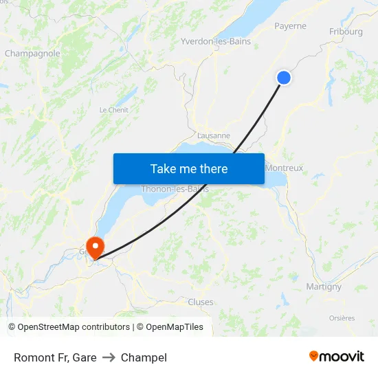 Romont Fr, Gare to Champel map