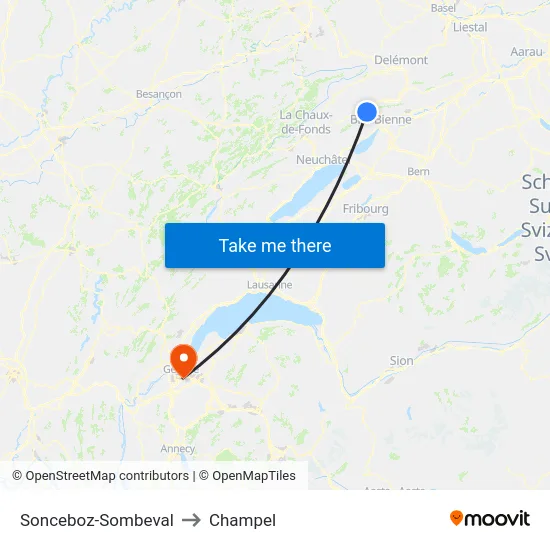 Sonceboz-Sombeval to Champel map
