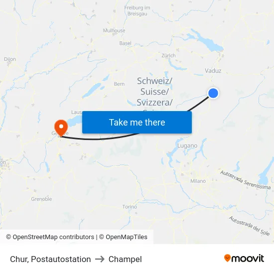 Chur, Postautostation to Champel map