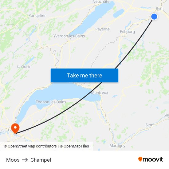 Moos to Champel map