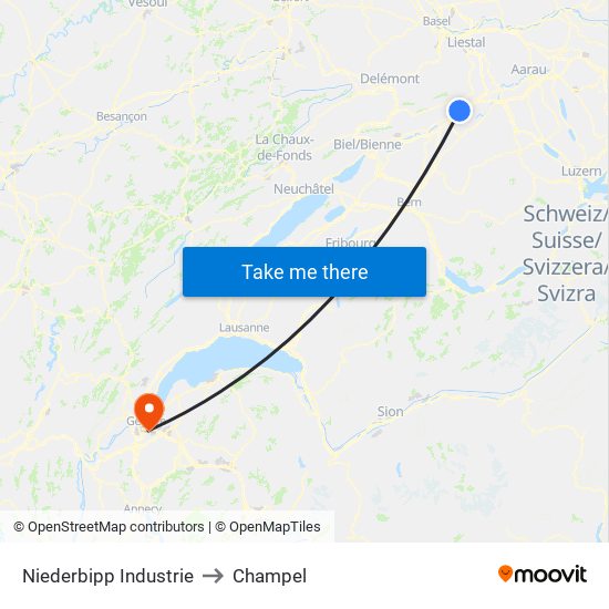 Niederbipp Industrie to Champel map