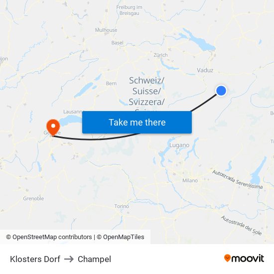 Klosters Dorf to Champel map