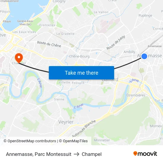 Annemasse, Parc Montessuit to Champel map