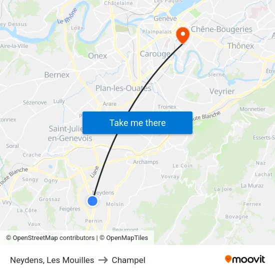 Neydens, Les Mouilles to Champel map