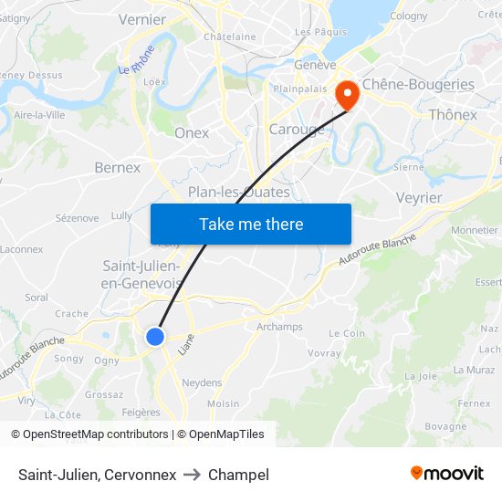 Saint-Julien, Cervonnex to Champel map