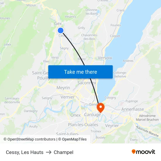 Cessy, Les Hauts to Champel map