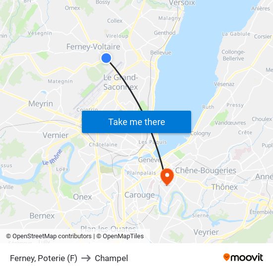 Ferney, Poterie (F) to Champel map