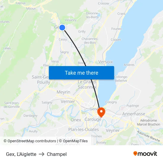 Gex, L'Aiglette to Champel map
