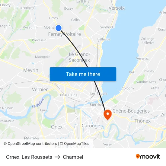 Ornex, Les Roussets to Champel map