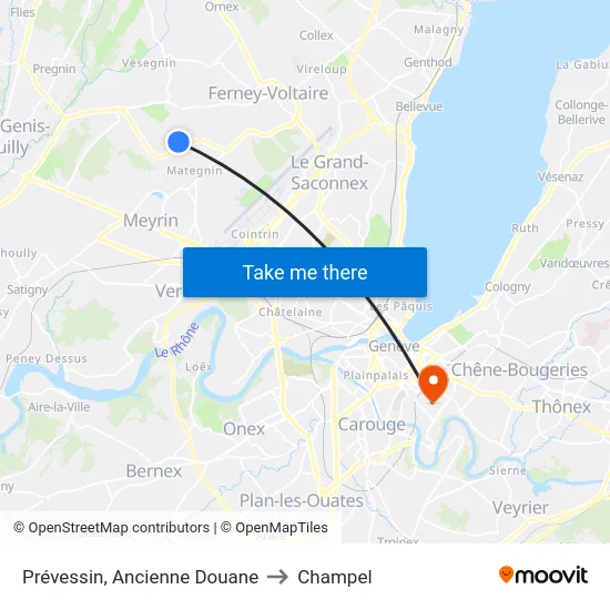 Prévessin, Ancienne Douane to Champel map