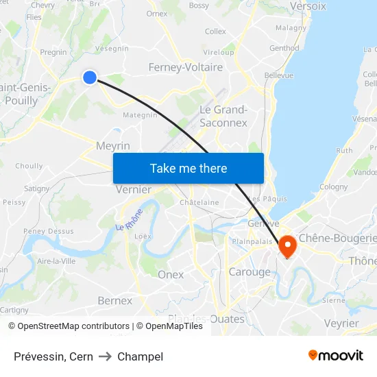 Prévessin, Cern to Champel map