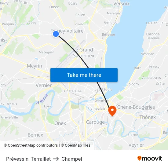 Prévessin, Terraillet to Champel map