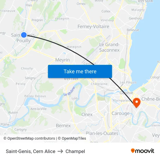 Saint-Genis, Cern Alice to Champel map