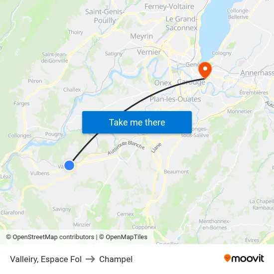 Valleiry, Espace Fol to Champel map
