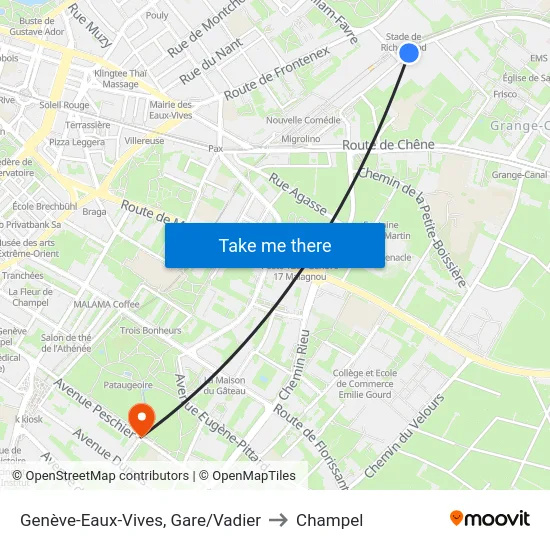 Genève-Eaux-Vives, Gare/Vadier to Champel map