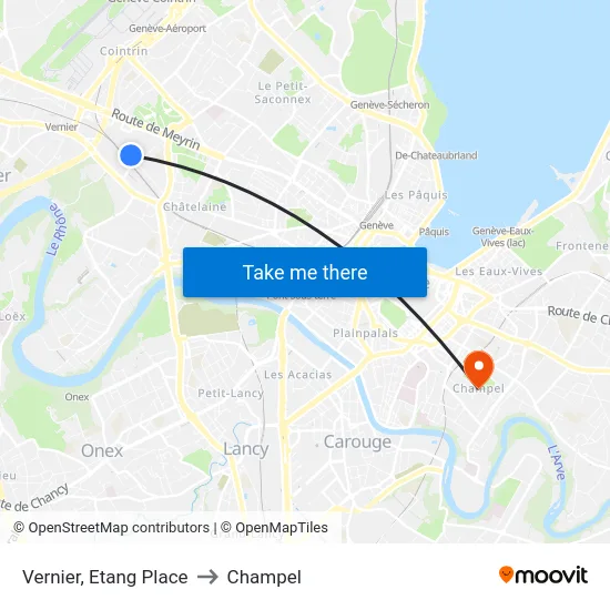 Vernier, Etang Place to Champel map