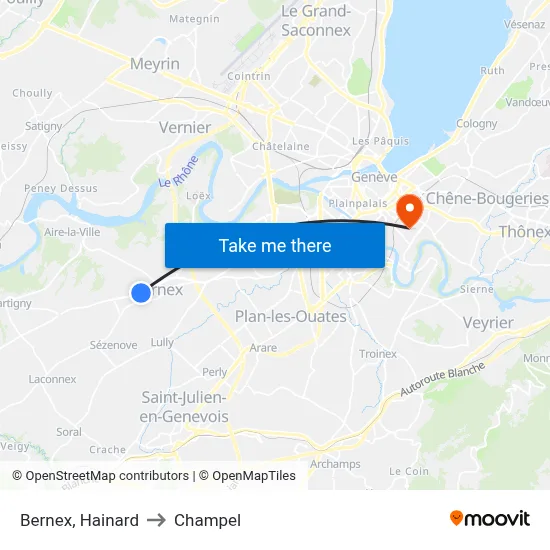 Bernex, Hainard to Champel map
