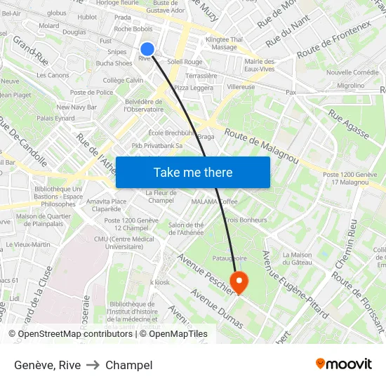 Genève, Rive to Champel map