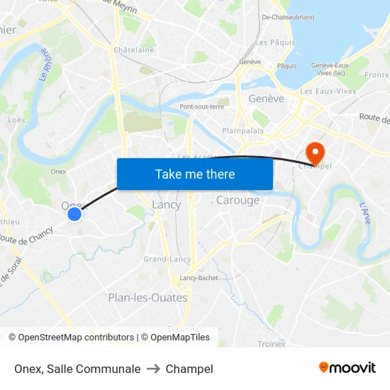 Onex, Salle Communale to Champel map