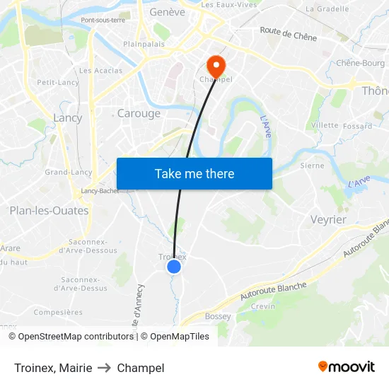 Troinex, Mairie to Champel map