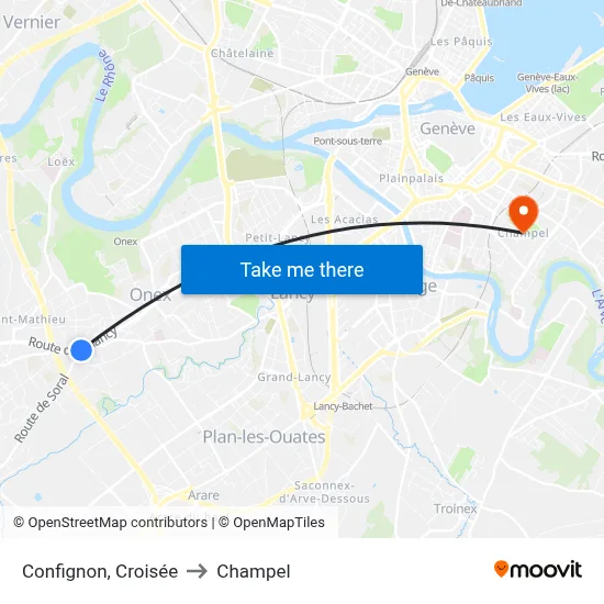 Confignon, Croisée to Champel map