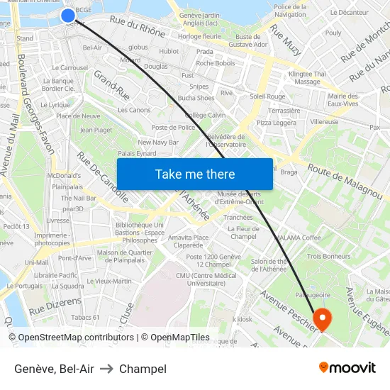 Genève, Bel-Air to Champel map