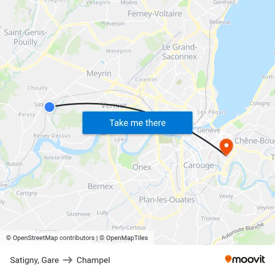 Satigny, Gare to Champel map