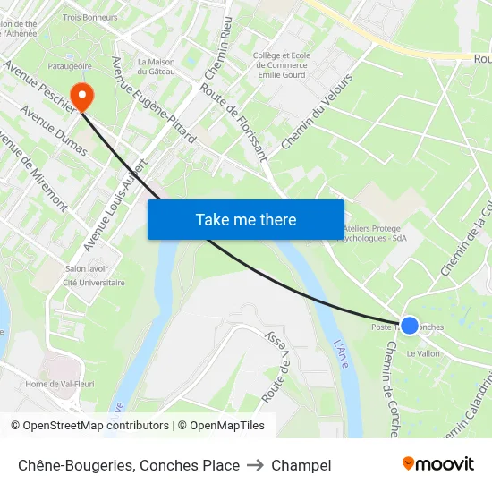 Chêne-Bougeries, Conches Place to Champel map