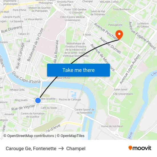Carouge Ge, Fontenette to Champel map