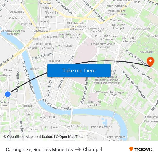 Carouge Ge, Rue Des Mouettes to Champel map