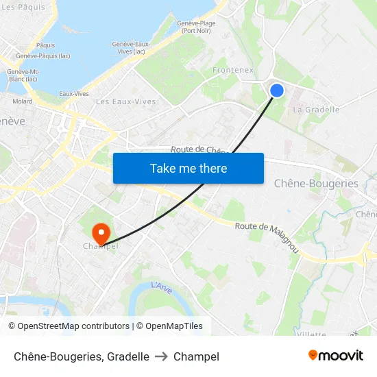 Chêne-Bougeries, Gradelle to Champel map