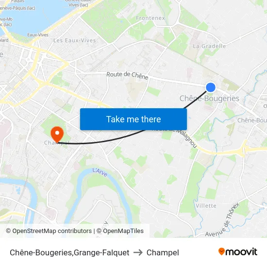 Chêne-Bougeries,Grange-Falquet to Champel map