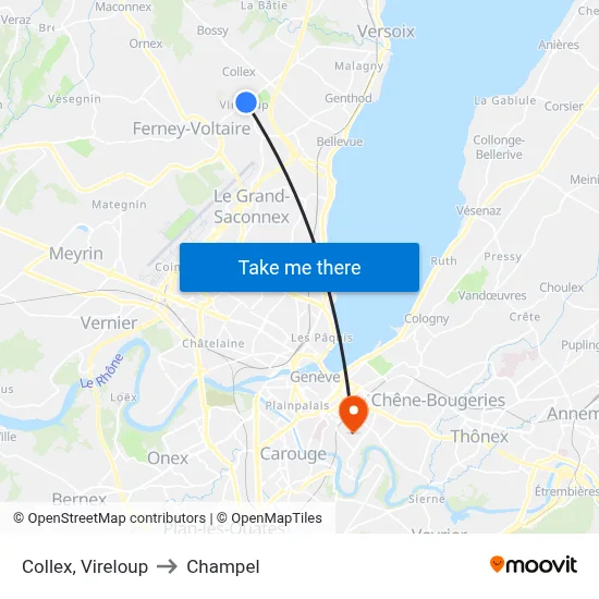 Collex, Vireloup to Champel map