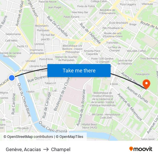 Genève, Acacias to Champel map