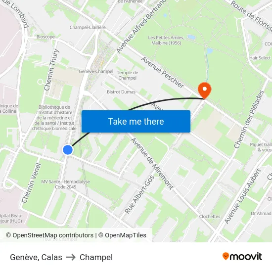 Genève, Calas to Champel map