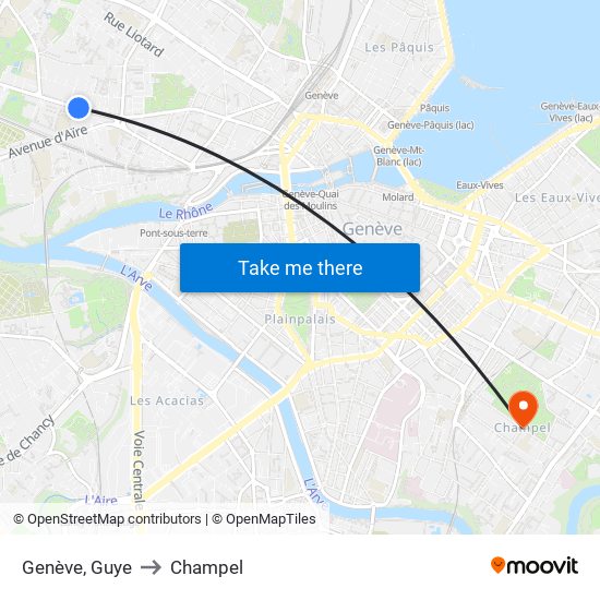 Genève, Guye to Champel map