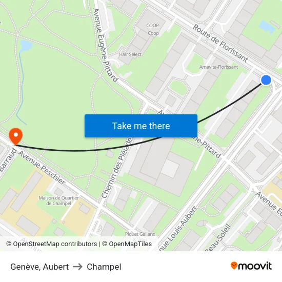 Genève, Aubert to Champel map