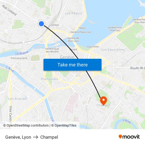 Genève, Lyon to Champel map