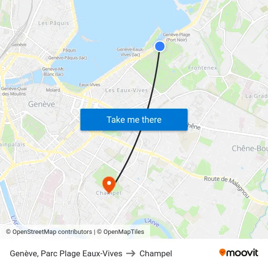 Genève, Parc Plage Eaux-Vives to Champel map