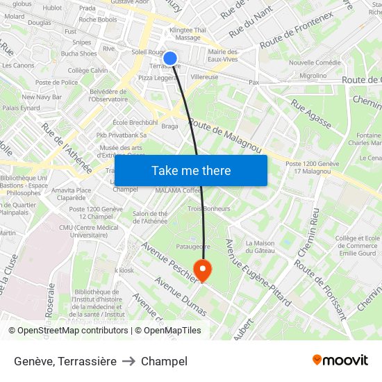 Genève, Terrassière to Champel map